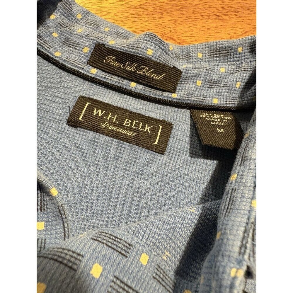 WH Belk Silk Blend Blue Geometric Sportswear Collared Button Up Shirt Size Med - Picture 5 of 7